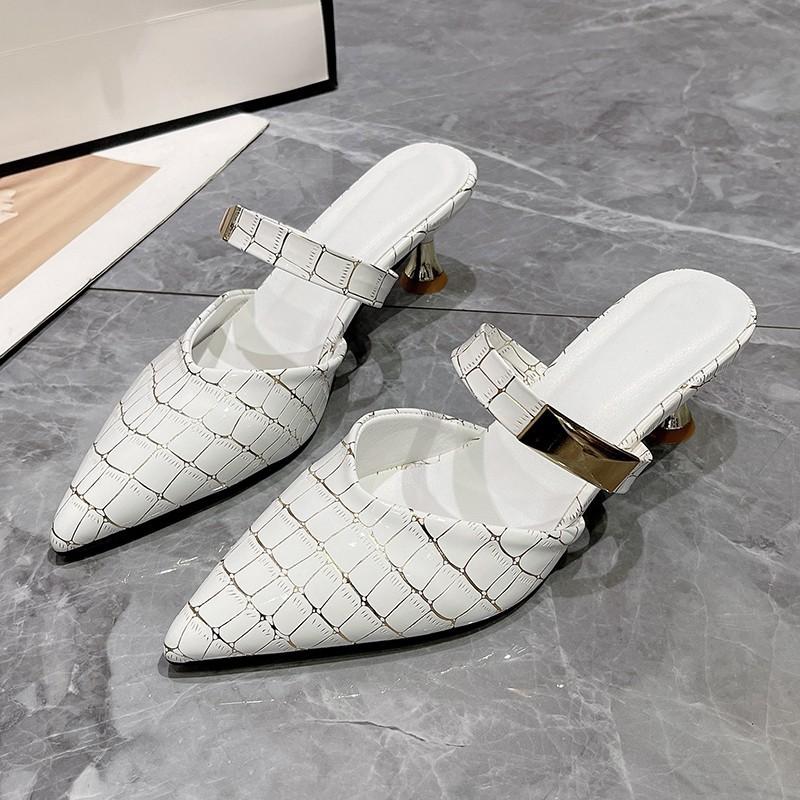 2024 Summer New Comfortable Pointed Toe Women Slippers Casual Fashion Women High Heels Elegant Outdoor Round Heel Slide