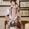 Thickened Fleece-lined Plaid Poncho Cape Winter Faux Fur Hooded Large Size Woolen Coat for Women