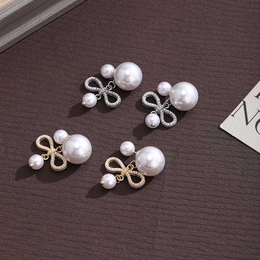 Silver Needle Pearl Bow Pendant Stud Earrings, Elegant High-End, 2025 New Trend Ear Jewelry