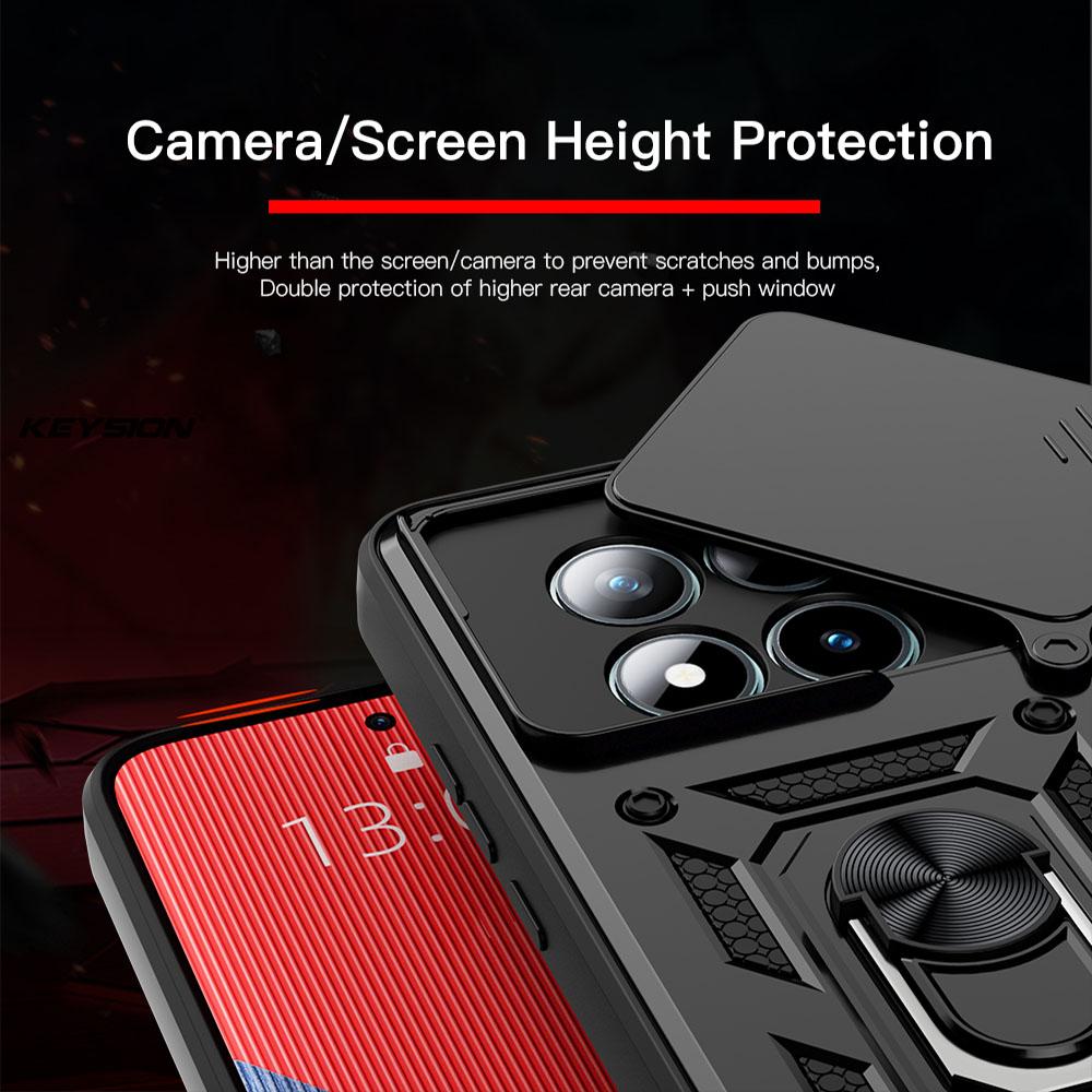 KEYSION Ударопрочный бронированный чехол для Xiaomi POCO M8 Pro 5G с кольцом-подставкой и защитой шторки камеры, задняя крышка телефона для POCO M8 5G