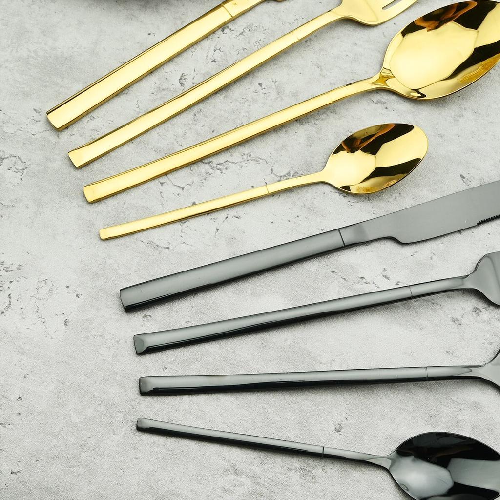 4Pcs Black Gold Cutlery Set Knives Fork Spoon Dinner Tableware Stainless Steel Dinnerware Party Kitchen Flatware Silverware Set