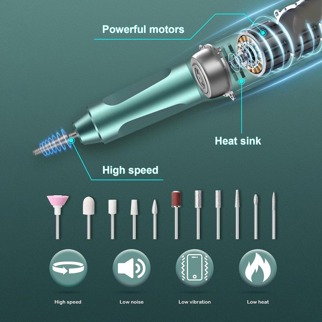 Профессиональная электрическая дрель для ногтей, набор сверл для акриловых ногтей, 45000 об/мин, перезаряжаемая портативная пилочка для ногтей, набор для женского маникюра и педикюра