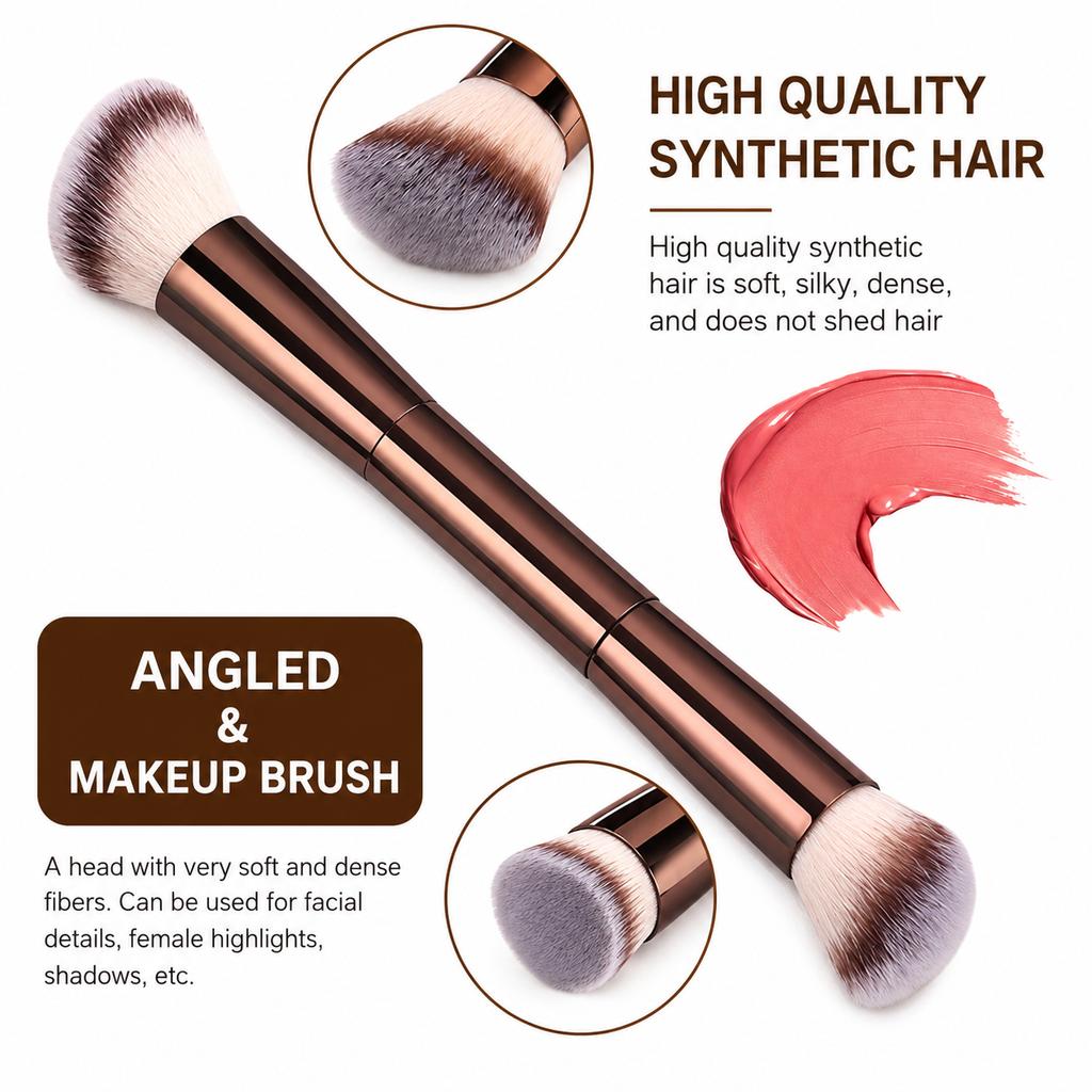 2pcs Dual-Ended Makeup Brush Set – Foundation & Blush, Soft Fibers, Travel-Friendly, Precise Application Beauty Tools