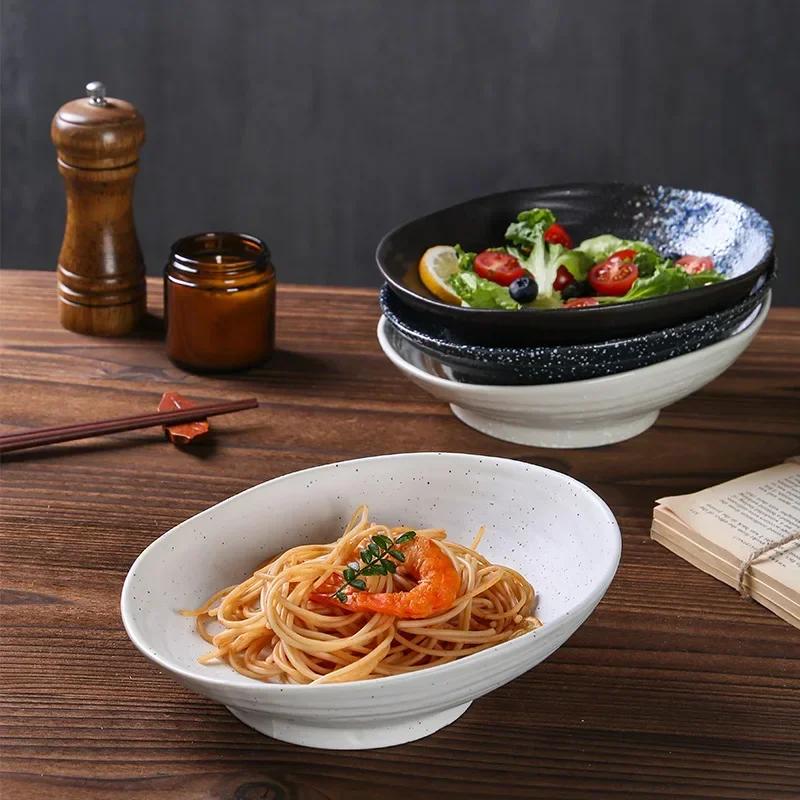 Японская и корейская керамическая миска, креативная фруктовая салатница, ретро-косая неглубокая кастрюля для тушения овощей, коммерческая столовая посуда