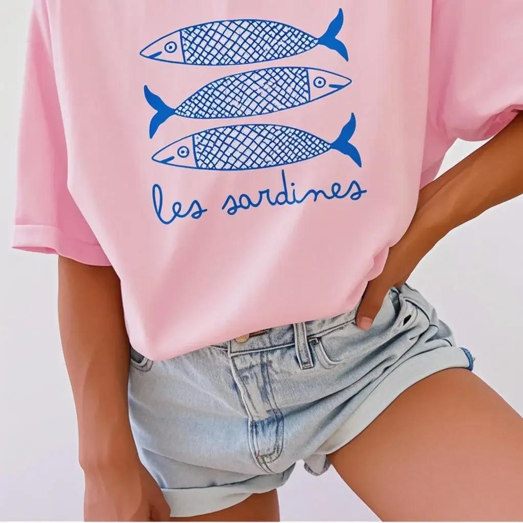 Tomato Girl Coastal Summer Girl Fashionable Casual Tshirt Sardine Women Canned Fish Casual Shirt Summer Short Sleeved Harajuku