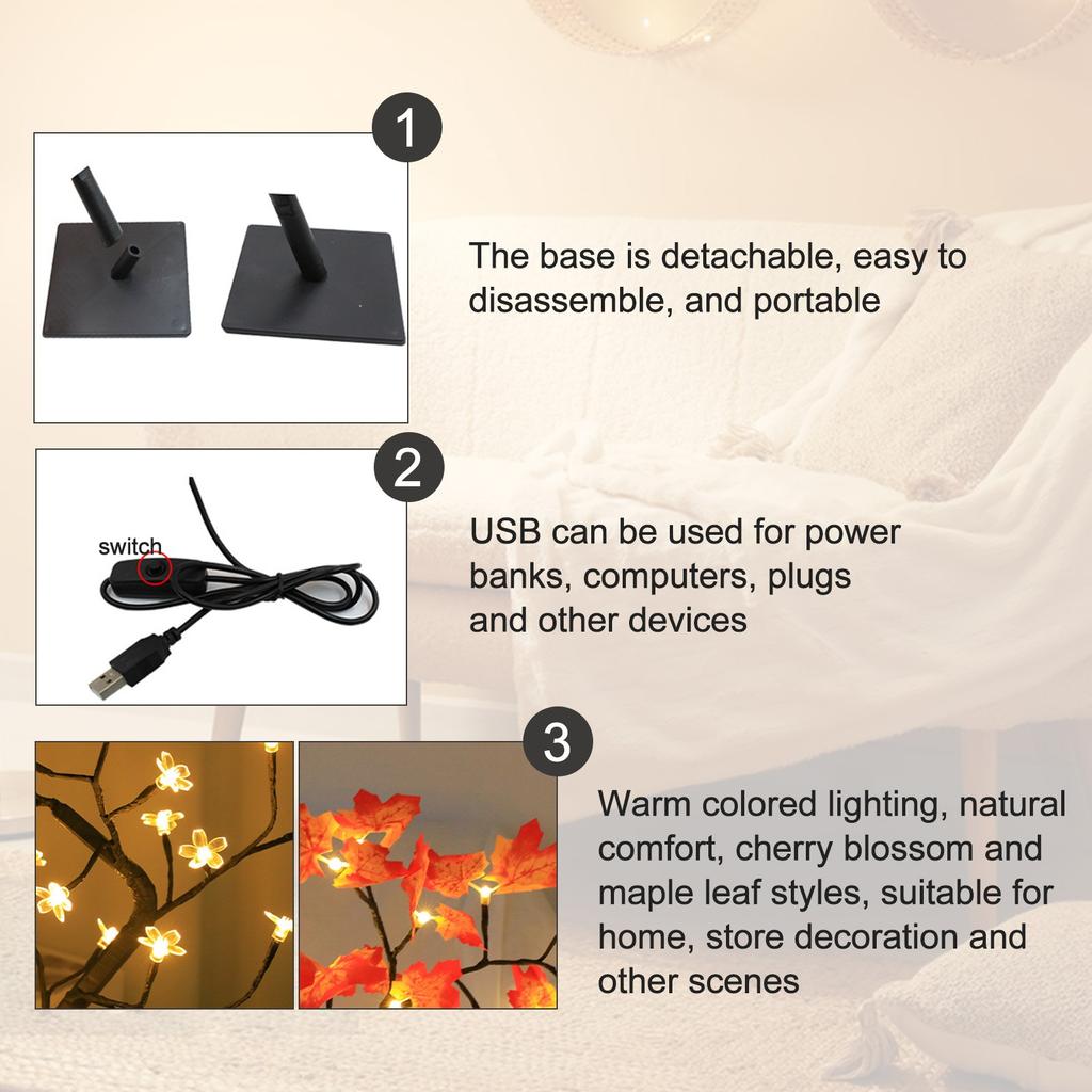 LED Powered Glowing Artificial Flower Light Maple Tree Light For Fall Thanksgiving Table Home Interior Decoration