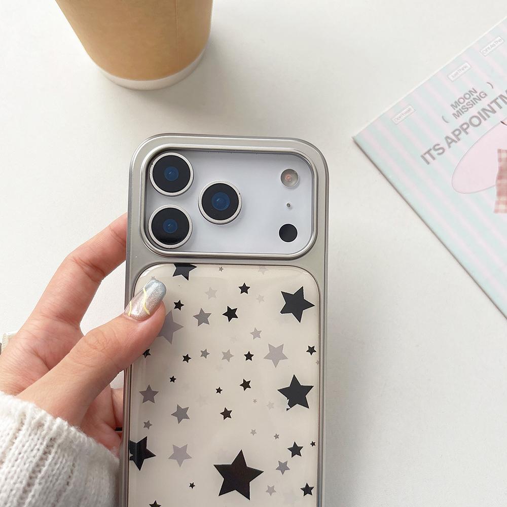 Star Pattern Five-pointed Stars Printed Plated Frame Phone Case for iPhone 16 15 14 17 Pro Max Shockproof Cover Funda
