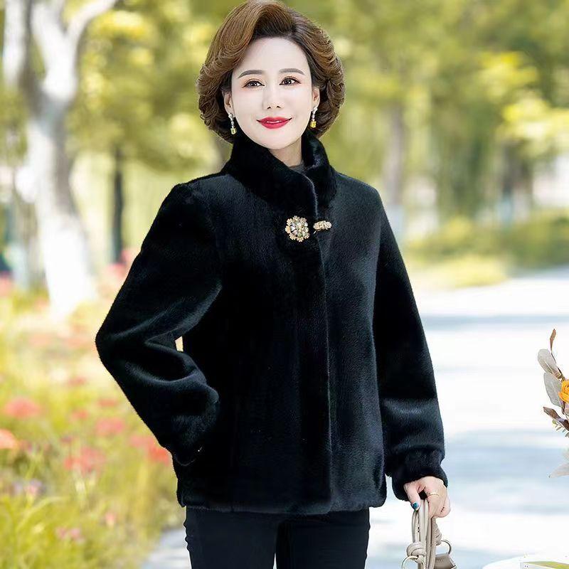 Новая осенне-зимняя шуба из норки с мехом и мехом в одной короткой шубе из норки для мам среднего и пожилого возраста