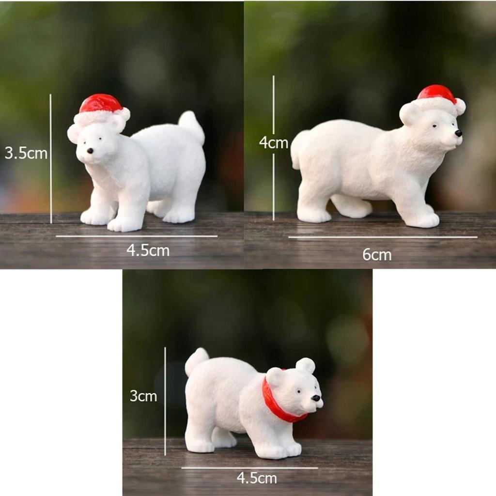 2 Pcs/Set Christmas Polar Bear Ornaments, DIY Mini Christmas Hat Scarf White Bear Garden Snow Landscape Ornaments, Succulent Potted Flower