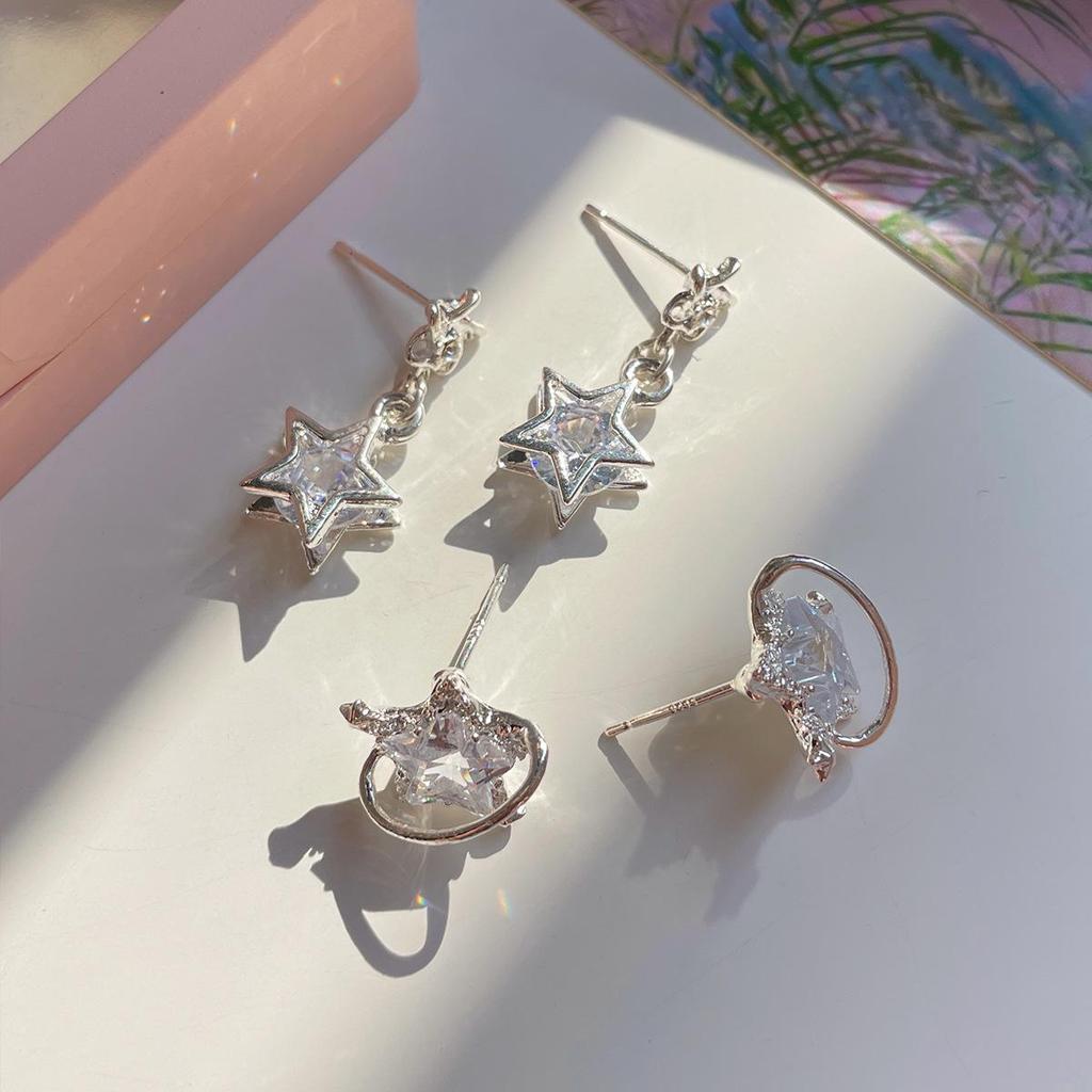 Летние серьги-звезды из циркона для женщин: Серебряная игла, роскошный простой дизайн, стиль ниши, изысканная пятиконечная звезда.