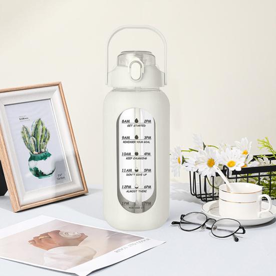 Стеклянная бутылка для воды 56 унций с соломинкой, отметкой времени, не содержит БФА, мотивационный кувшин для воды полгаллона для спортзала