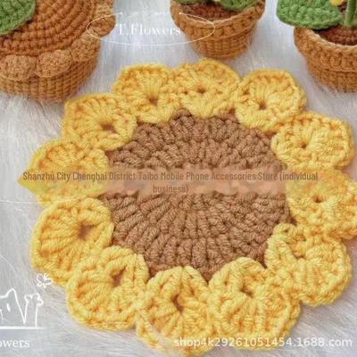 Подставки под стаканы из шерсти ручной работы в виде подсолнухов: Теплоизоляционные, грязеотталкивающие настольные украшения