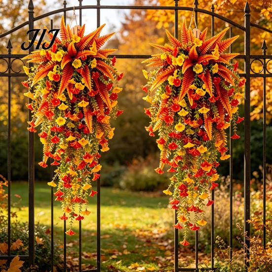 Realistic Silk Petunias Artificial Morning Glory Flower, Faux Fall Hanging Flowers Plants, UV Autumn Decor for Front Door Resistant Wall Home