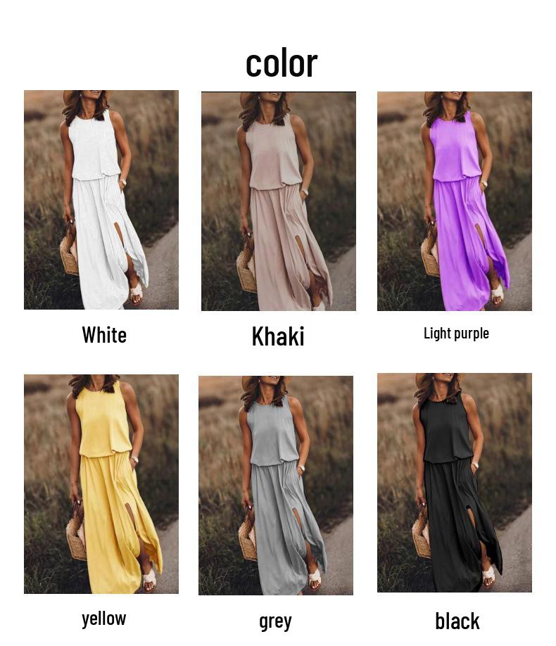 Летнее платье-фонарик без рукавов с разрезом - Европейский и американский стиль