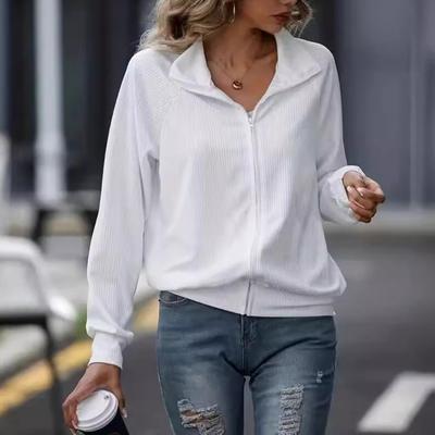 Женская куртка осень-зима однотонная с длинными рукавами свободная молния универсальная трикотажная куртка повседневные пальто