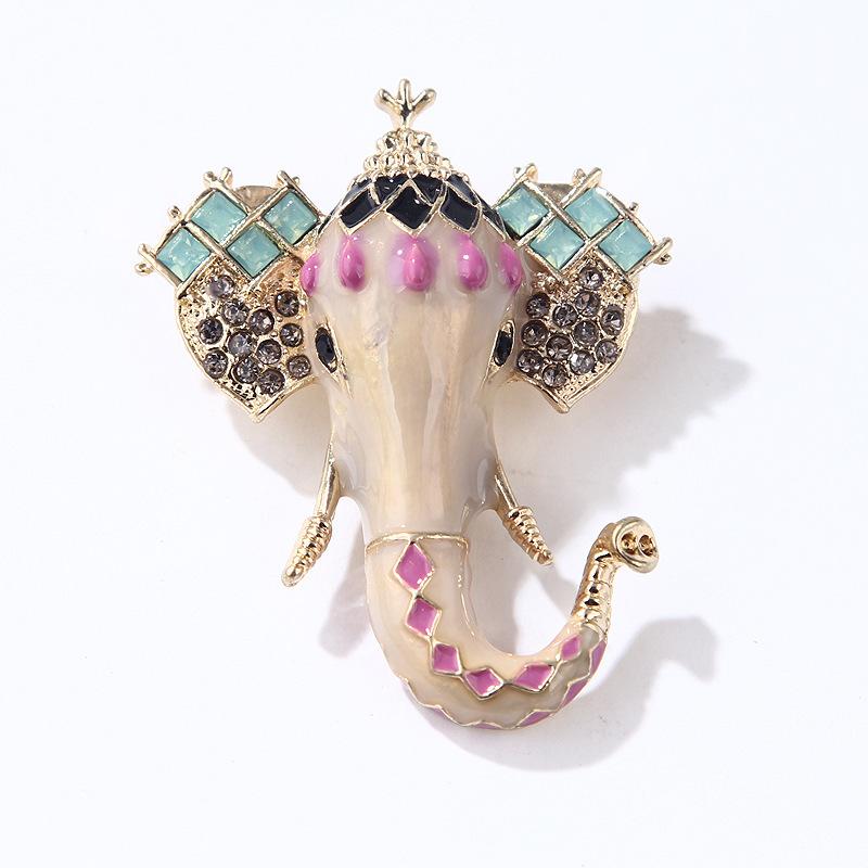 Vintage Oil Drop Brooch Fashion Auspicious Diamond Encrusted Elephant Corsage Pin Accessories Women's Brooch