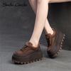 Женская повседневная обувь из натуральной кожи с круглым носком, увеличивающая рост, обувь на толстой подошве, модная удобная обувь на плоской подошве