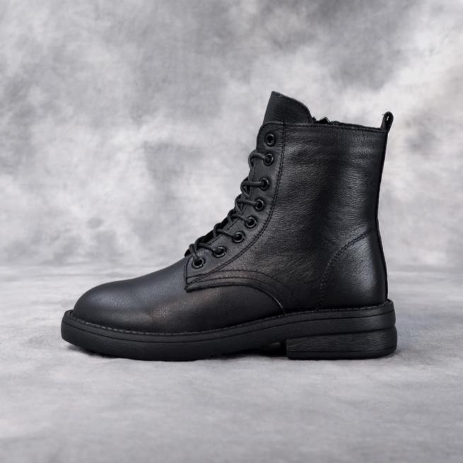 Johnature Черные короткие ботинки в британском стиле с боковой молнией, универсальные женские ботинки из натуральной кожи с мягкой подошвой