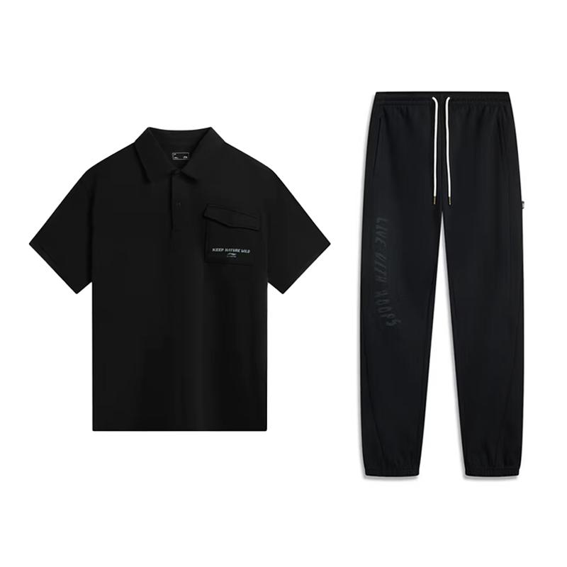 Li Ning Минималистичная Модная Буквенная Дышащая Кармашек Удобная Универсальная Короткий Рукав Поло Повседневный Спортивный Костюм Унисекс костюм APLV461-2+AKLV085-3