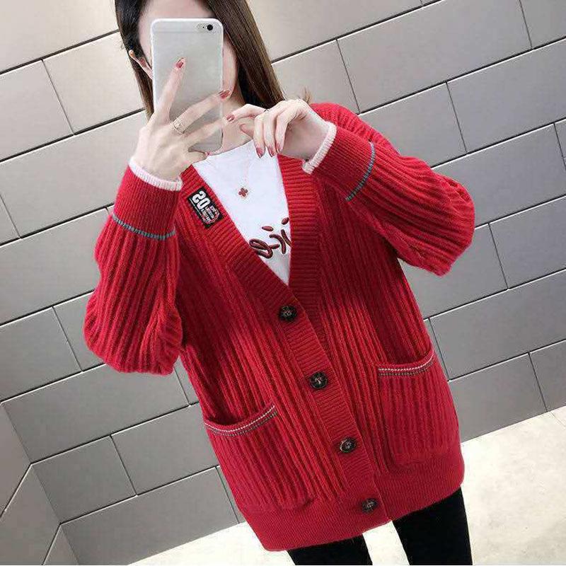Вязаный кардиган, свитер, куртка, женская сетка, красный ленивый ветер, свободный топ, осенняя женская мода, корейская версия