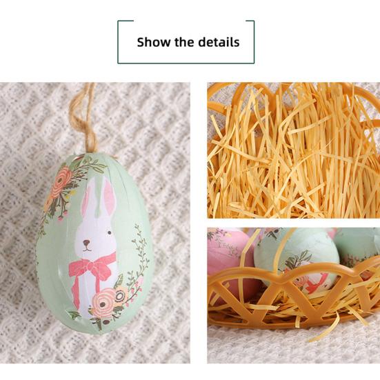 7Pcs/Set Colorful Bunny Painted Plastic Easter Eggs with Basket Hanging Pendant DIY Easter Egg Crafts Home Easter Party Supplies