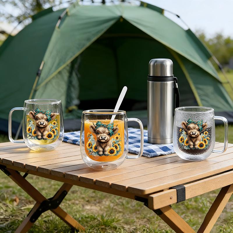 1 piece Insulated Double Wall High Borosilicate Reusable Tumbler with Handle Large Capacity Clear Coffee Mug for Men Women Hot and Cold Beverages