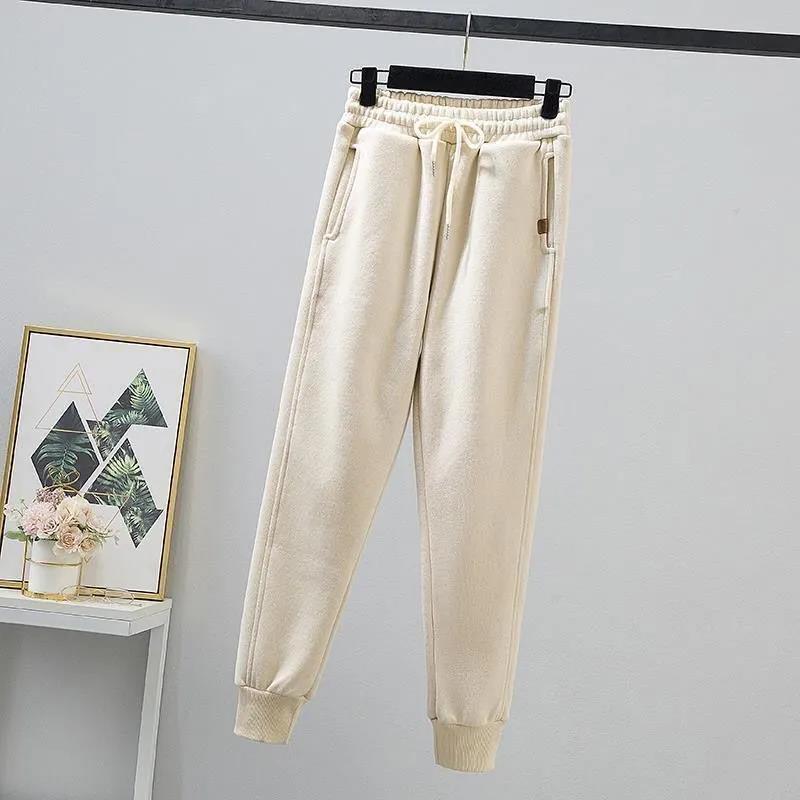 Плюс бархатные мягкие брюки женские зимние корейские версии свободных ног для похудения спортивные студенческие брюки с эластичной резинкой на талии брюки-шаровары