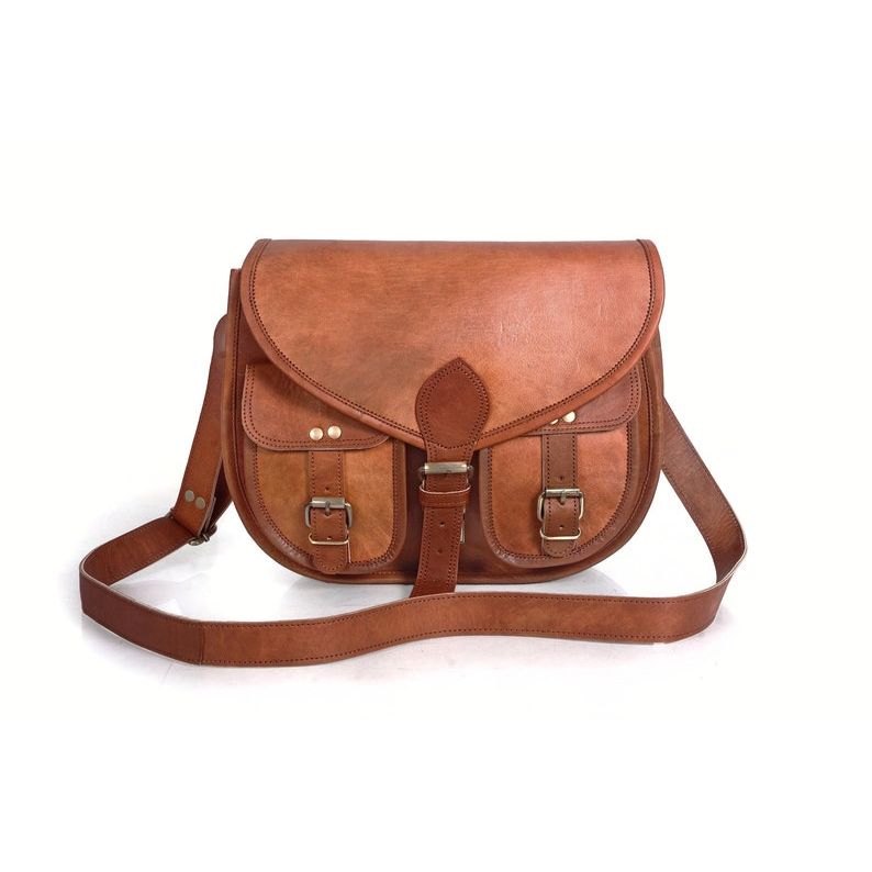 Handcrafted Brown Leather Crossbody Bag for Women – Vintage Goat Leather Shoulder Purse – Medium Size Travel & Daily Use Bag