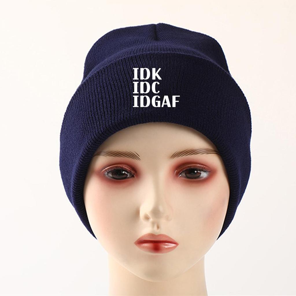 IDK IDC IDGAF" Winter Knit Hat Beanie, White Text Skullies Beanies Warm Winter Sporting Gorro Knitted Cap Beanie