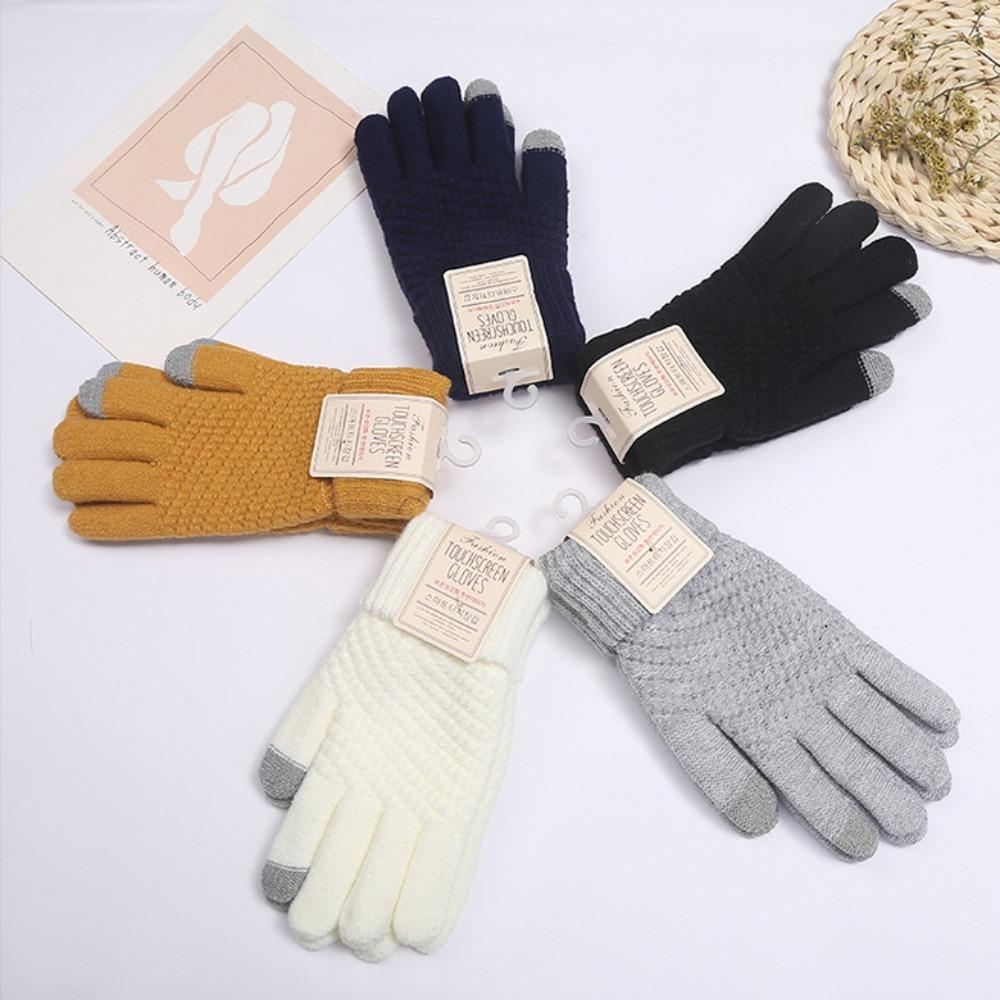 Cute Student Gloves with Winter Velvet Windproof and Cold Proof Cycling Knitted Touch Screen Warm Gloves for Women In Autumn and Winter