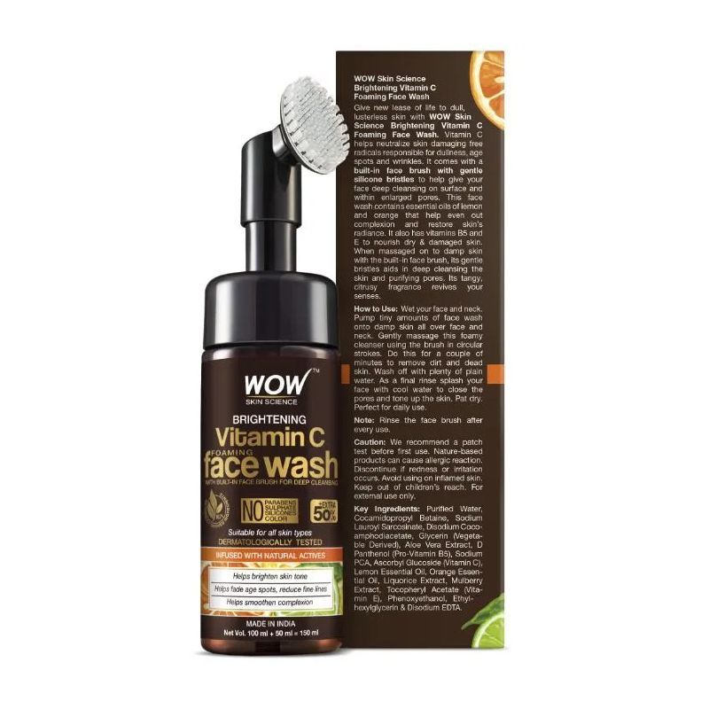 Пенка для умывания с Витамином С: для осветления кожи (150 мл), Brightening Vitamin C Foaming Face Wash,  WOW Skin Science
