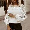 Spring Women's Lace Stitching Hollow Out OL Tops Long Sleeve Casual Loose Knitted Blouses Plus Size