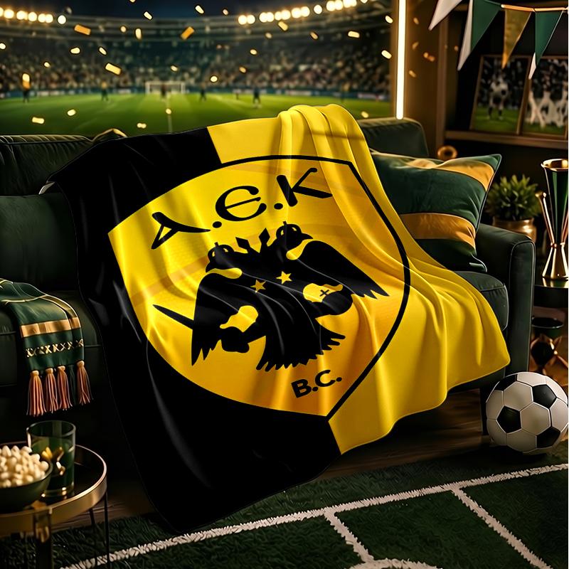 AEK AthensGolden And Black Crest Design Blanket Flannel Throw for Sofa, Indoor, Camping, Living Room, Office, Chair, And Bed Soft Birthday Gift