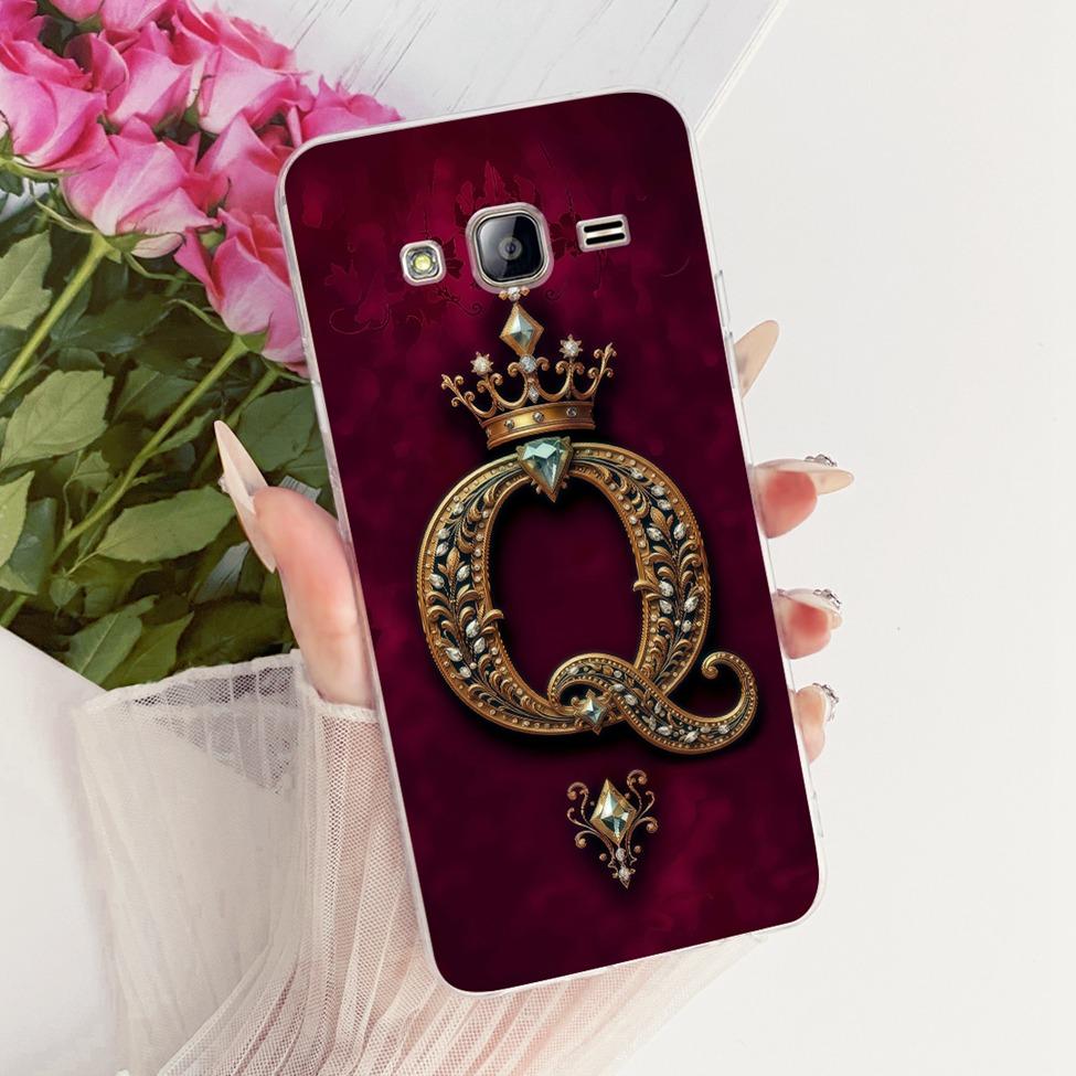 Transparent For Samsung Grand Prime Case SM-G530F Luxury Crown A-Z Letters 2D Flat Pattern Cover For Samsung Galaxy Grand Prime