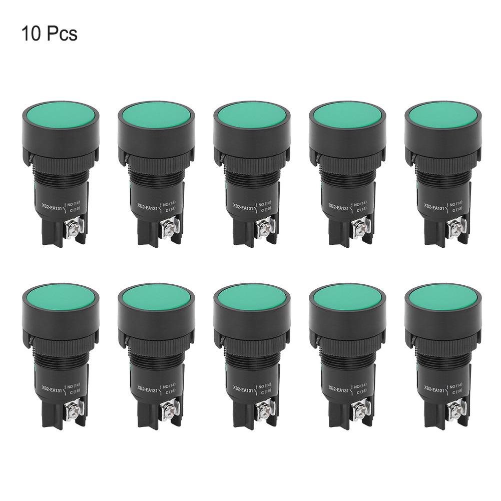 10PCs Plastic XB2 Flat Head Reset Control Button Switch 22mm  for Switching CircuitGreen EA131