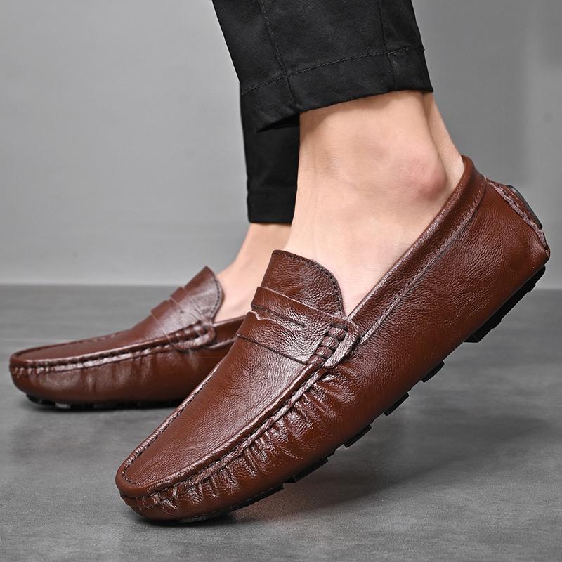 Men’s Moccasins White Loafer Brown Driving Shoes Comfort Flats Wide Shoes Slip-ons Plus Size Shoes for Men Over Sized