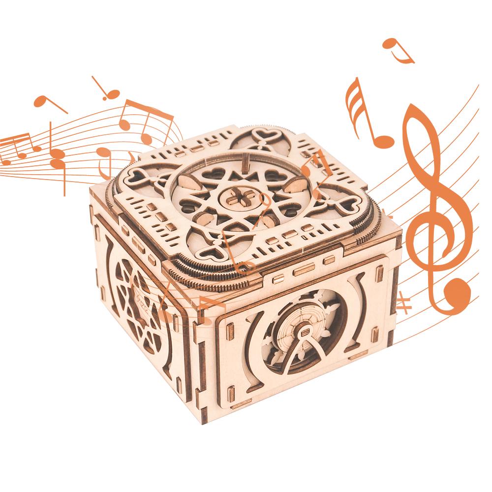 3D Wooden Puzzle Music Box with Hidden Compartments Jewelry Box Mechanical Model Kits DIY Assembly