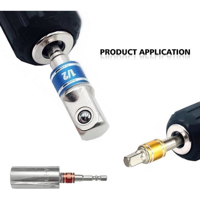Adaptateur Douille - EVANCE - 4 pièces - Acier au chrome vanadium - Compatible avec perceuses