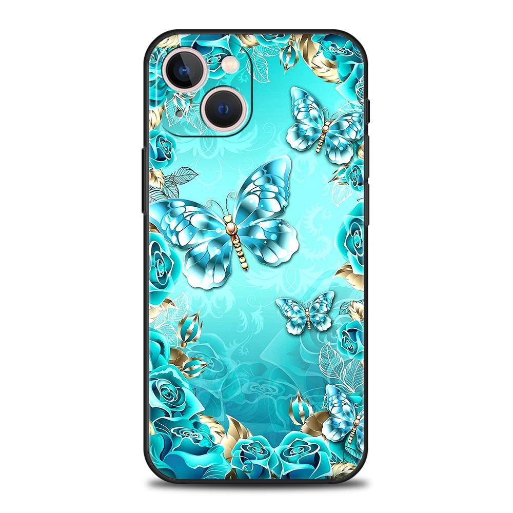 Роскошный чехол для телефона Butterfly Crystal для iPhone 11 12 13 14 15 Pro Max Mini X XR XS 7 8 Plus SE, мягкий силиконовый чехол, черный, Funda