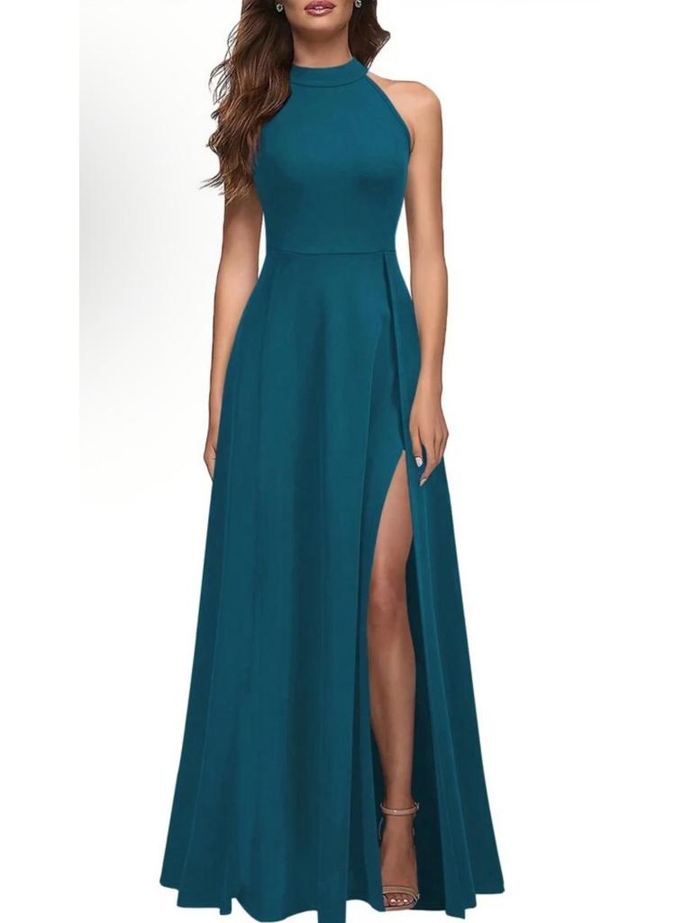 Women's Halter Neck Slit Evening Cocktail Dress - Summer 2025 Collection