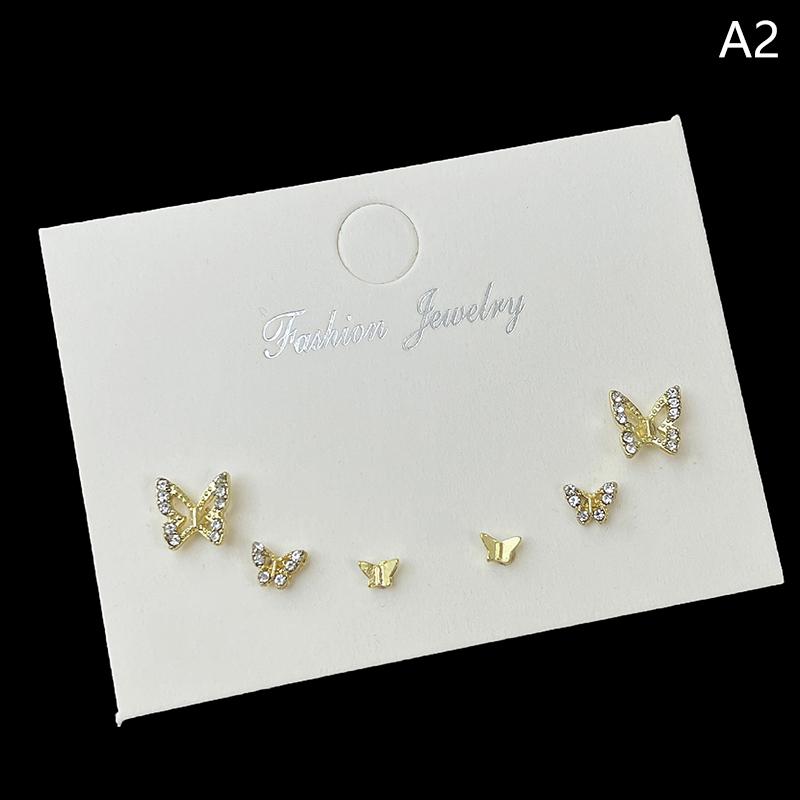 6 Pcs/Set Simple Crystal Stud Earring Set For Women Butterfly Zircon Earrings Girl Party Wedding Engagement Jewelry Accessories