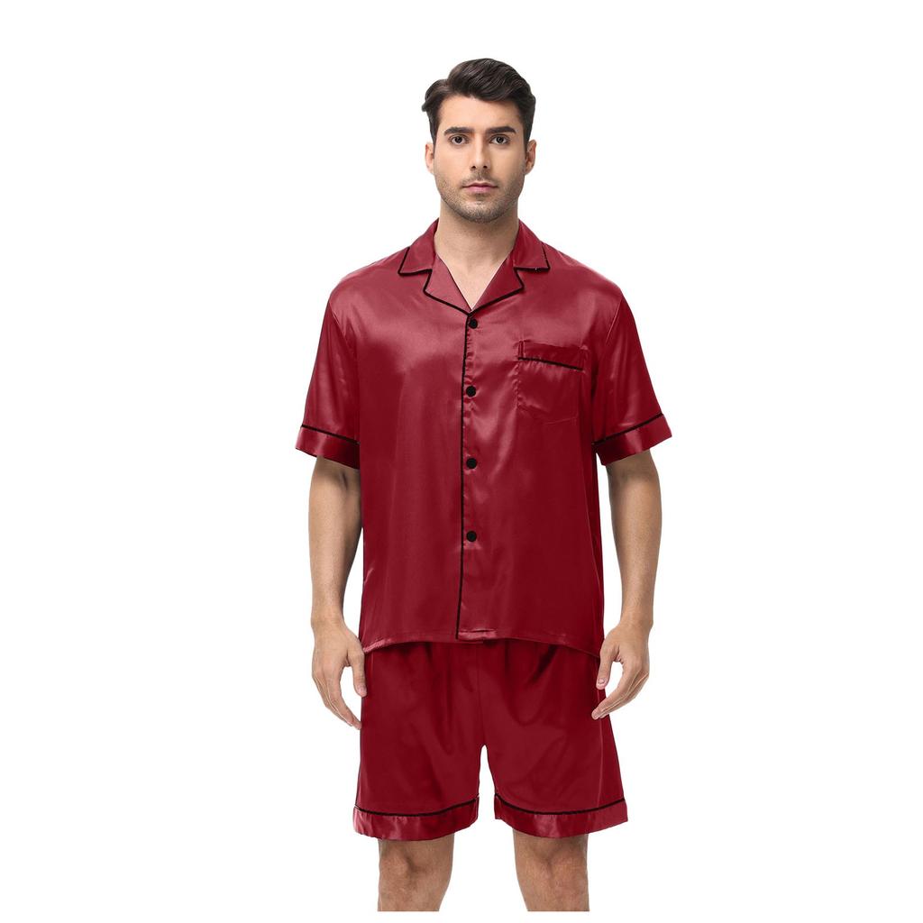 Large Men's Short Sleeved Shorts Satin Summer Casual Home Wear Pajama Set