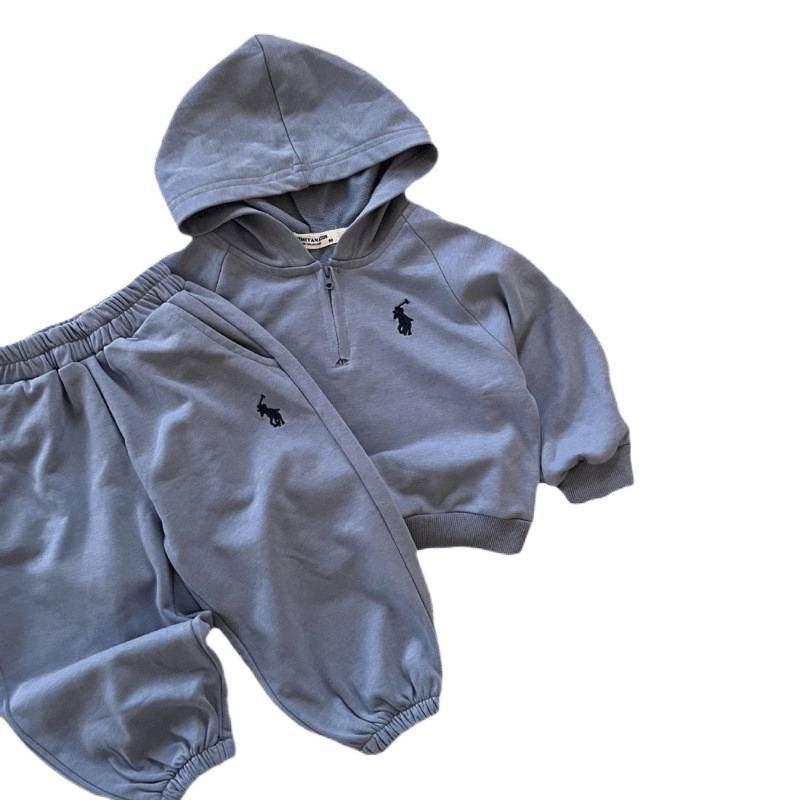 Boys' & Girls' Spring/Autumn Two-Piece Set: Zipper Sweatpants & Hooded Sweatshirt