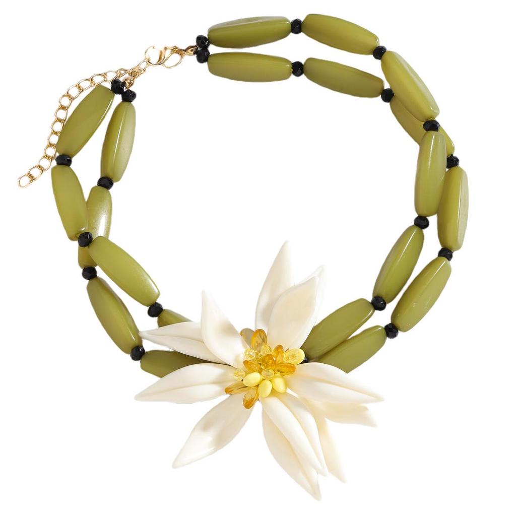 Европейские и американские серьги-гвоздики с белыми цветами и двухслойный чокер-ожерелье