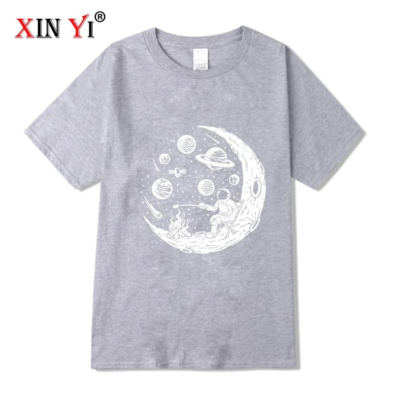 Mens Tshirt High Quality 100 Cotton Funny Astronaut Moon Barbecue Print Casual Loose Cool Men Oneck Tshirt Tee Tops