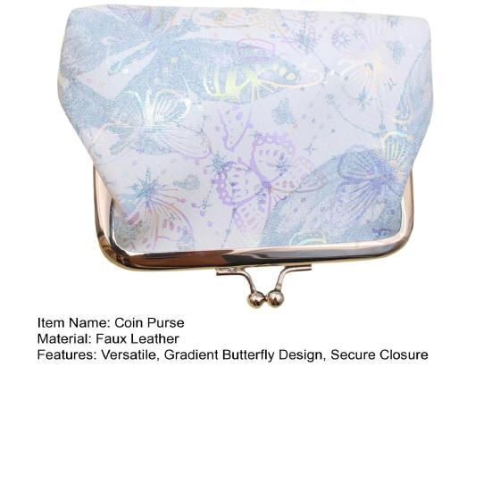 Butterfly Print Coin Purse, Women Small Change Purse, Gradient Butterfly Kiss Lock Closure Pouch for Coins Cards Cash