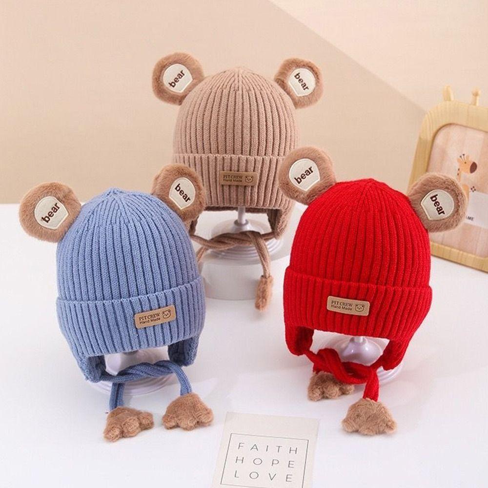 Lacing Detail Toddler Beanie Cap Cotton Lining Kids Anti-cold Cap Infant Knitted Cap Infant Use