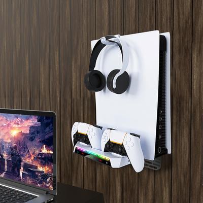 Настенный кронштейн с зарядной станцией, RGB-подсветкой, настенная подставка, металлический настенный держатель-зарядка для PS5 Slim/PS5 Console (дисковая и цифровая)
