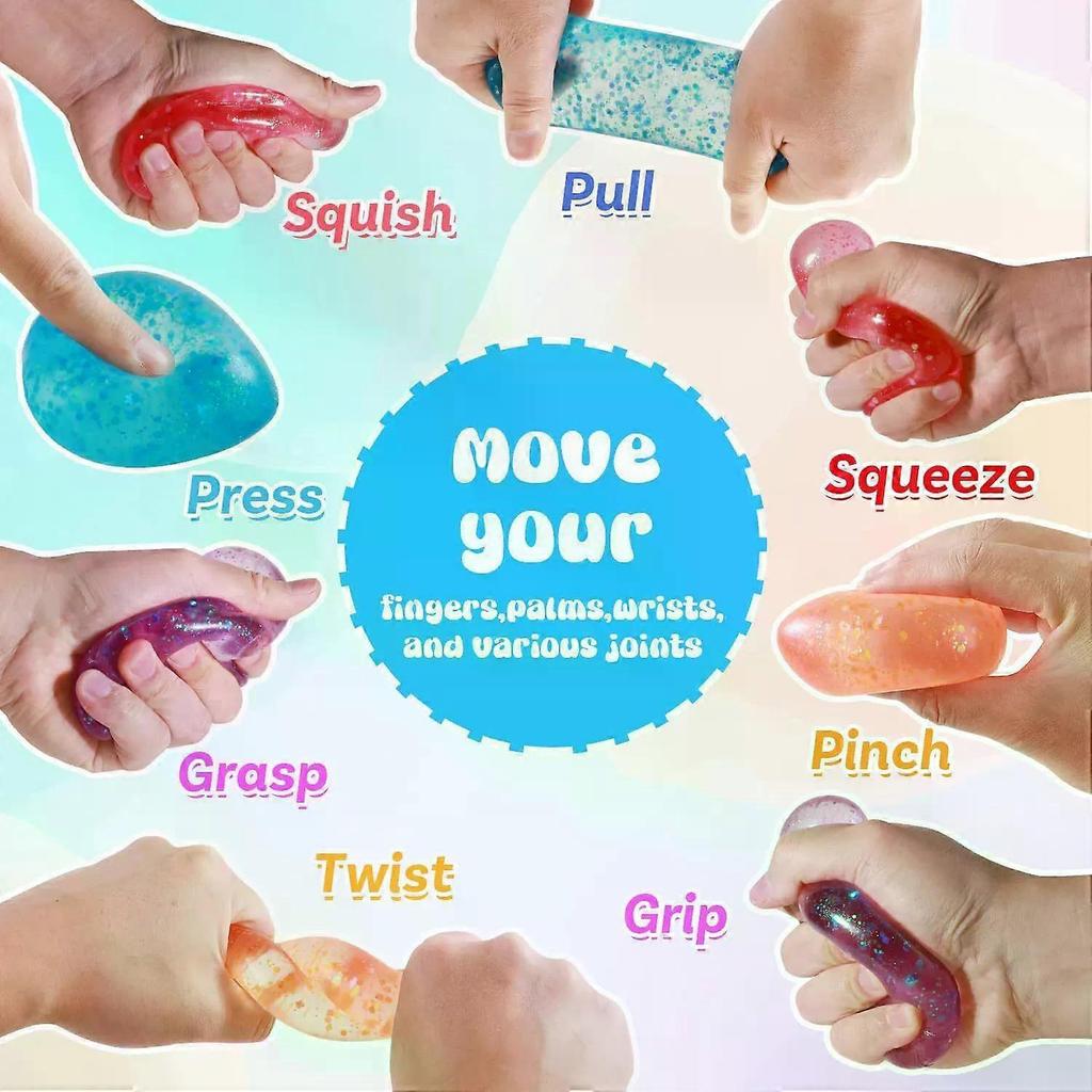 Dream Water Drop Maltose Squishy Toy, Glitter Stretchy Fidget Toy, Stress Relief Sensory Toy for Kids and Adults, 4 Colors