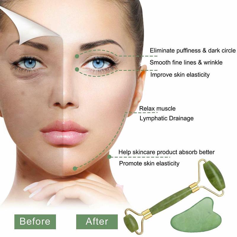 Роликовые и гуаша инструменты от Natural Jade Скребок Массажер с камнями для лица